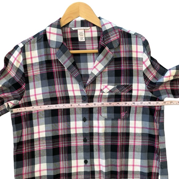 Victoria's Secret Pink/Grey Plaid Flannel Pajama Top XSmall - Picture 9 of 10